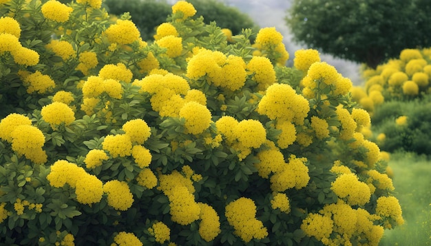 ein Busch mit gelben Blüten, die blühen