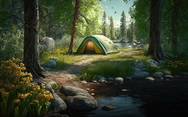 Ein Campingzelt im Wald