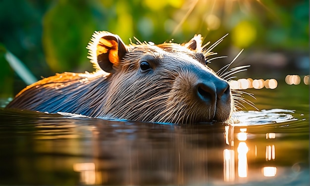 Ein Capybara schwimmt in der Natur
