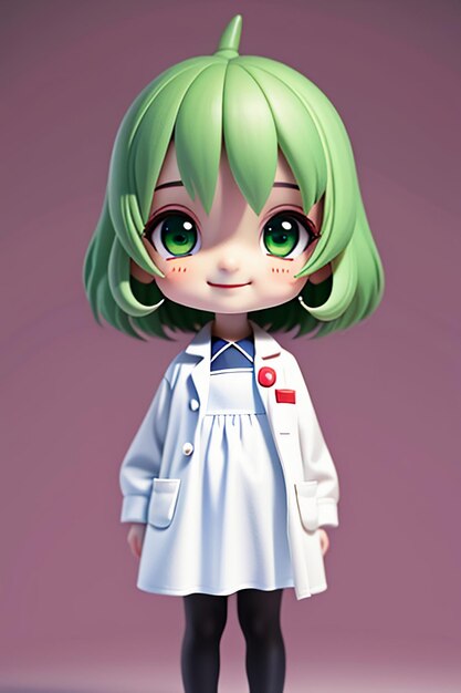 Ein Cartoon-Bild eines Arztes, der einen weißen Kittel trägt und schöne große Augen hat, 3D-Modellierung im Anime-Stil