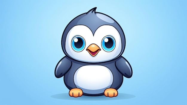 Foto ein cartoon-blauer pinguin mit großen blauen augen.