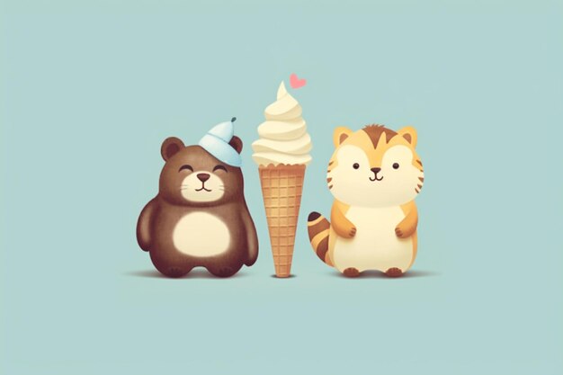 Ein Cartoon einer Katze und eines Bären mit einer Eistüte.