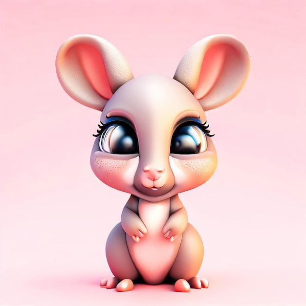 Ein Cartoon einer kleinen Maus mit großen Augen und einem rosa Hintergrund.