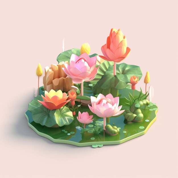 Ein Cartoon einer Lotusblume in einem Garten.