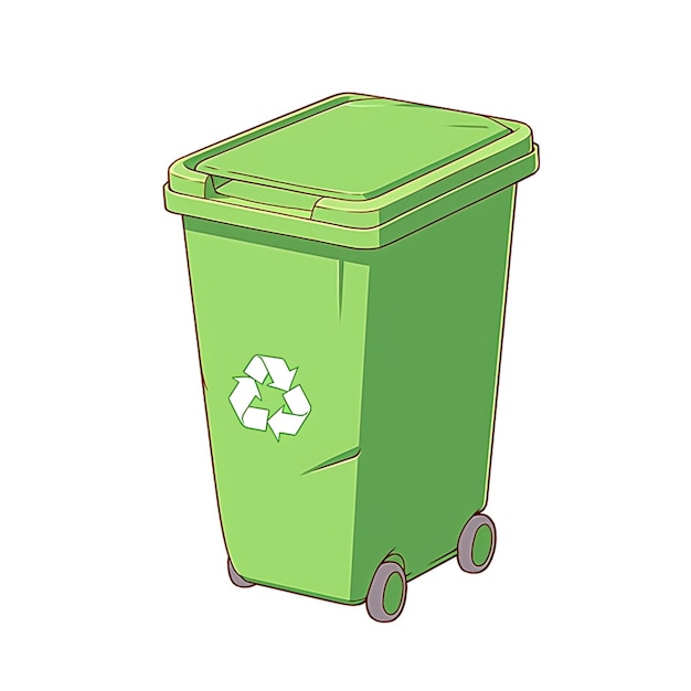 Ein Cartoon eines grünen Mülleimers mit einem Recycling-Logo darauf generative KI
