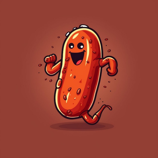 ein Cartoon eines Hotdogs mit einer großen Karotte auf der Rückseite.
