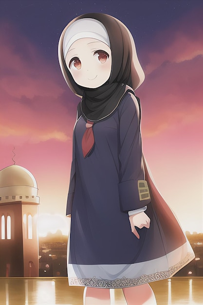 Ein Cartoon eines Mädchens, das einen Hijab und einen Schal trägt