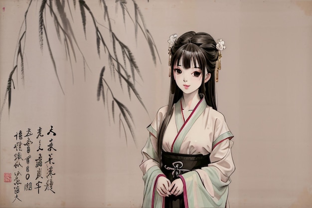 Ein Cartoon eines Mädchens in einem Kimono mit den Worten „Geisha“ auf der Unterseite.