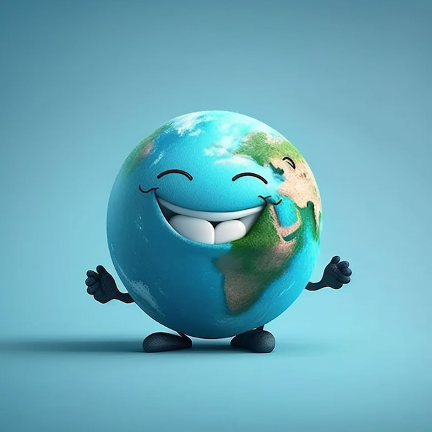 Ein Cartoon eines Planeten mit einem Gesicht, auf dem „Erde“ steht.