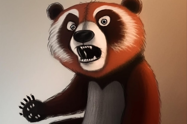 Ein Cartoon eines roten Pandas mit schwarzem Mund und weißem Gesicht.