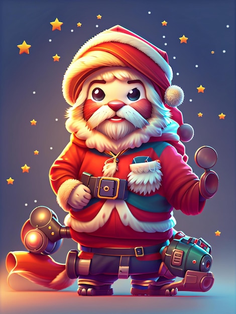 Ein Cartoon eines Weihnachtsmanns mit einer Schachtel voller Geschenke.