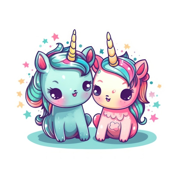 Ein Cartoon-Einhorn und ein Einhorn