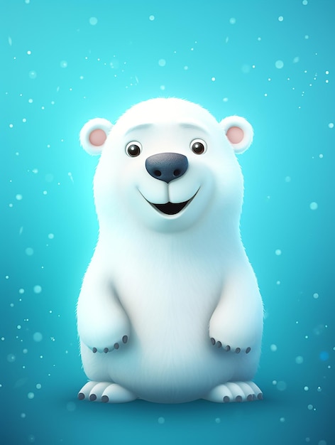 Ein Cartoon-Eisbär sitzt auf blauem Hintergrund.