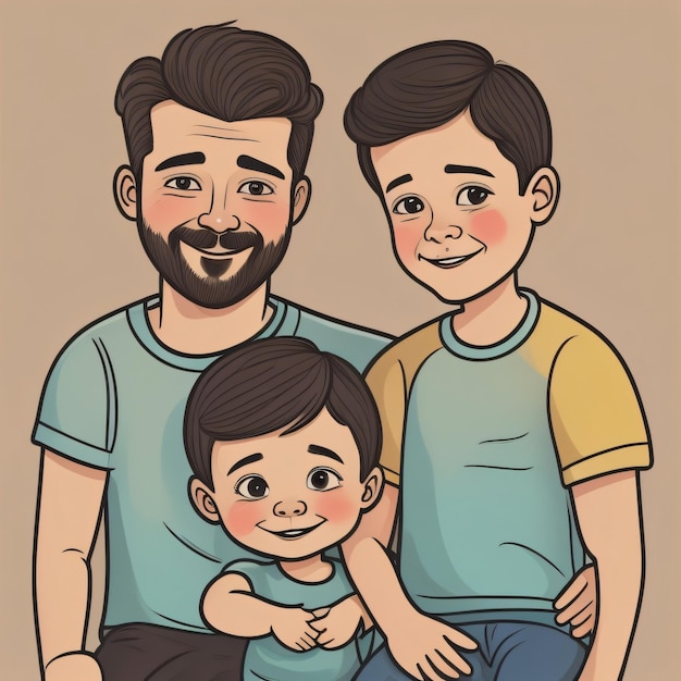 Ein Cartoon-Familienporträt eines Vaters und seines Sohnes.