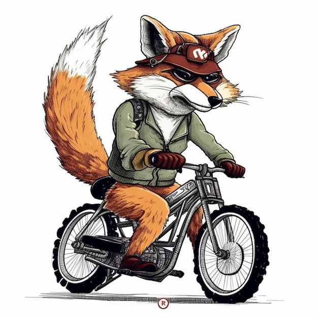 Ein Cartoon-Fuchs auf einem Fahrrad mit Helm auf generativer KI