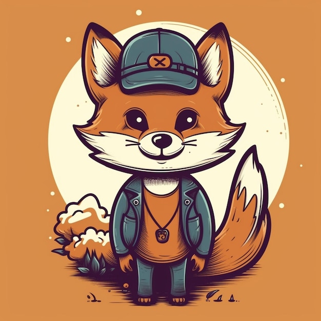 Ein Cartoon-Fuchsaufkleber mit einem Hut und einem T-Shirt mit der Aufschrift „Fuchs“.