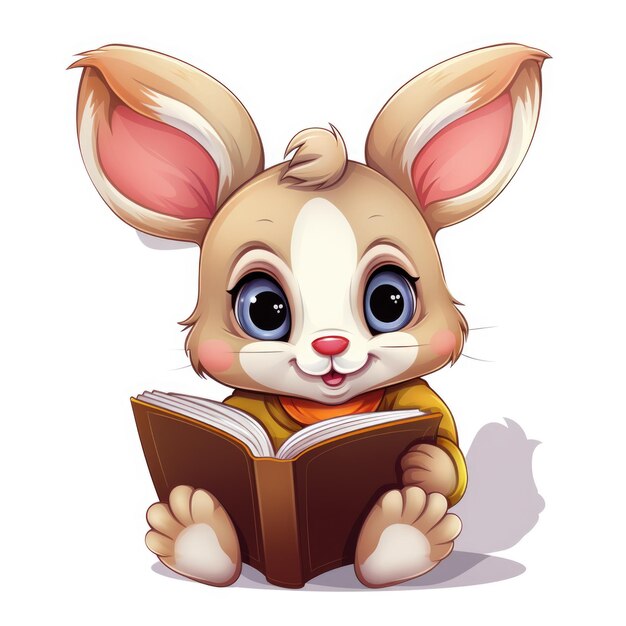 Ein Cartoon-Hase, der ein Buch liest. Digitale Kunst