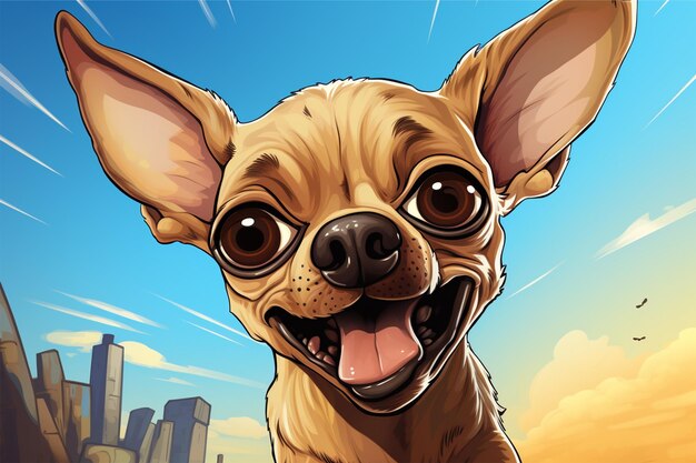 ein Cartoon-Hund mit einem Gesicht, auf dem Chihuahua steht