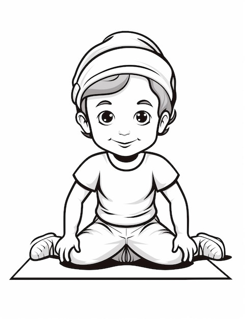ein Cartoon-Junge sitzt auf einer Matte mit einem Hut auf generativer Ai