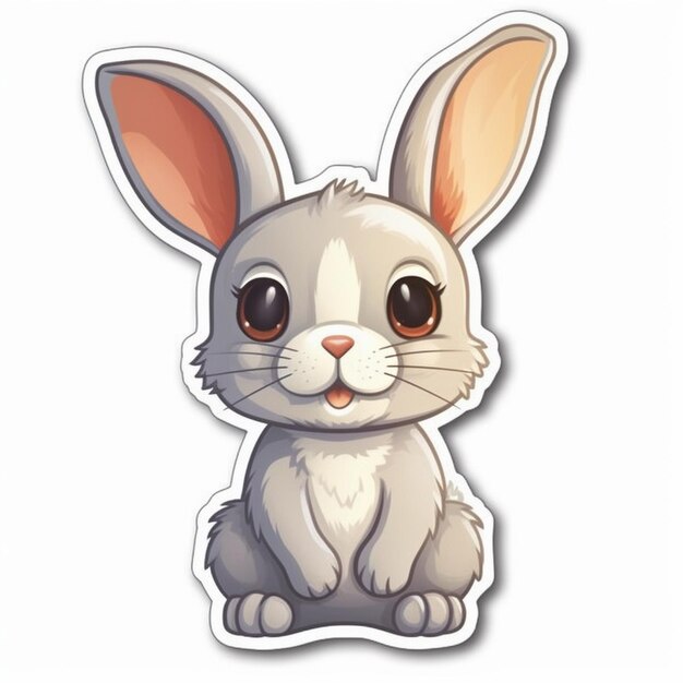 ein Cartoon-Kaninchen mit weißem Gesicht und Ohren, auf dem „Kaninchen“ steht.