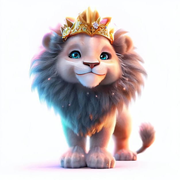 Ein Cartoon-Löwe mit einer Krone darauf