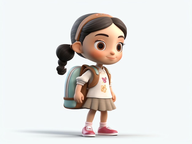 Ein Cartoon-Mädchen mit einem Rucksack auf dem Rücken
