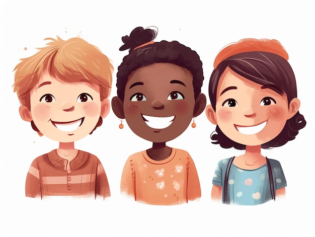 Ein Cartoon mit drei Kindern mit unterschiedlichen Gesichtsausdrücken.