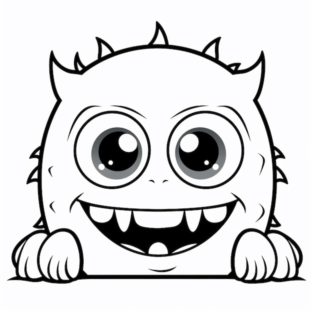ein Cartoon-Monster mit großen Augen und großen Zähnen, das über ein Zeichen für generative KI späht