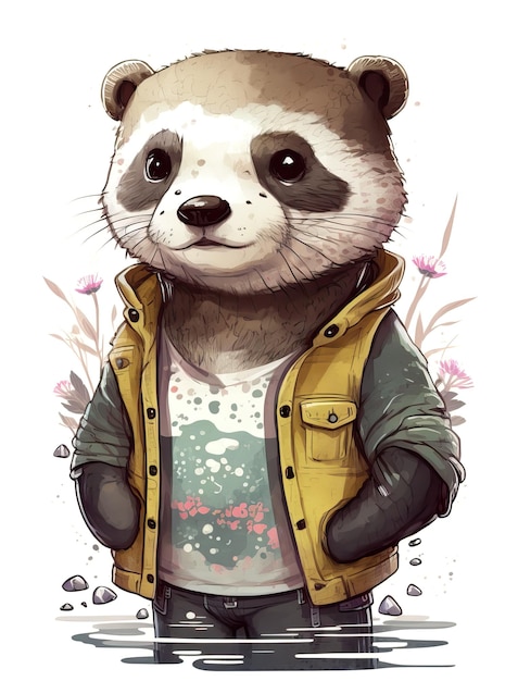 Ein Cartoon-Panda mit einem Shirt, auf dem Panda steht.