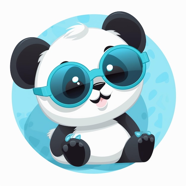 Ein Cartoon-Panda mit Sonnenbrille und blauem Hintergrund.