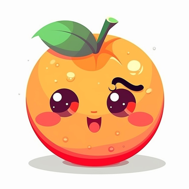 Ein Cartoon-Pfirsich mit großen Augen und einem breiten Lächeln im Gesicht.