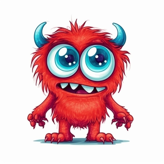 Ein Cartoon-rotes Monster mit großen Augen und Hörnern, generative KI