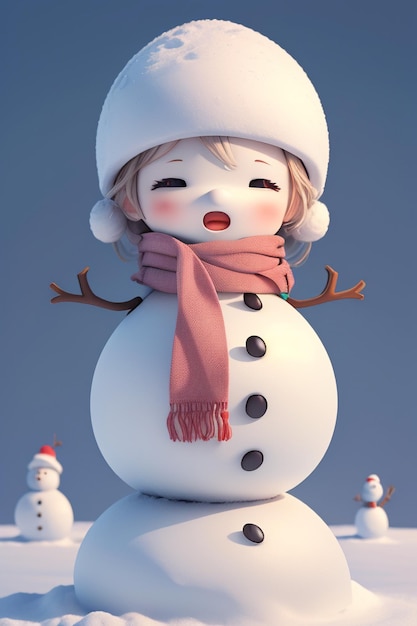 Ein Cartoon-Schneemann mit Mütze und Schal mit der Aufschrift „Happy Snowman“.