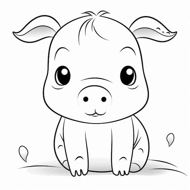 Foto ein cartoon-schwein, das auf dem boden sitzt und einen traurigen gesichtsausdruck hat. generative ki