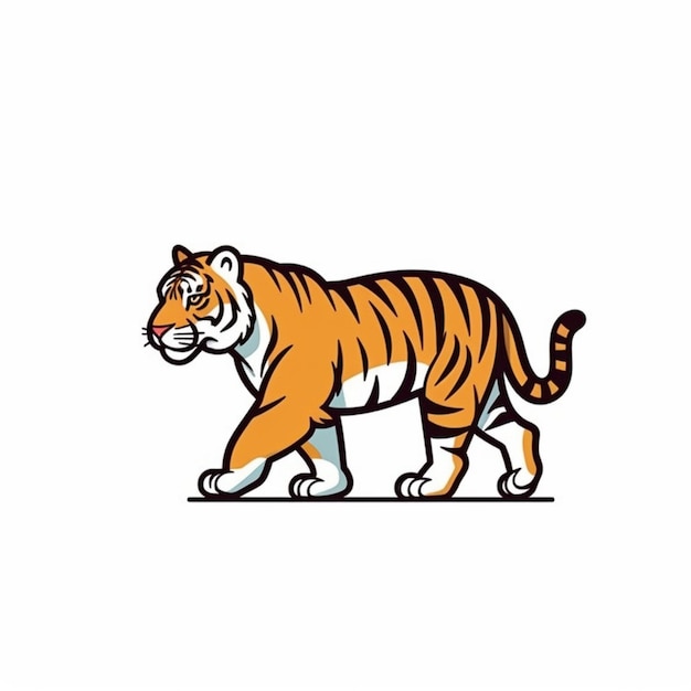 Foto ein cartoon-tiger, der auf einem weißen hintergrund läuft, generative ki