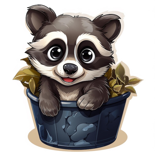 Ein Cartoon-Trash-Panda, der mit großen Augen lächelt