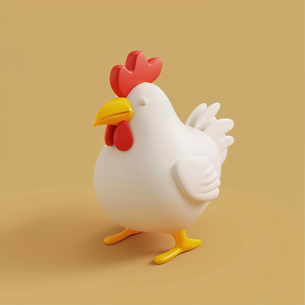 ein Cartoon von einem Huhn mit rotem Schnabel und gelben Füßen3D-Rendering von süßem Huhn 3D-Design von ca