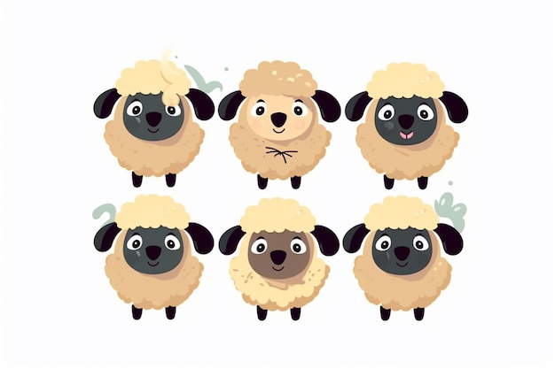 Ein Cartoon von Schafen mit verschiedenen Gesichtern und dem Wort Schaf auf der Vorderseite.