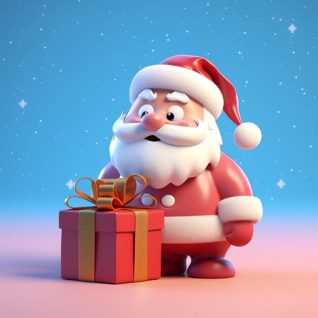 Ein Cartoon-Weihnachtsmann mit einem Geschenk