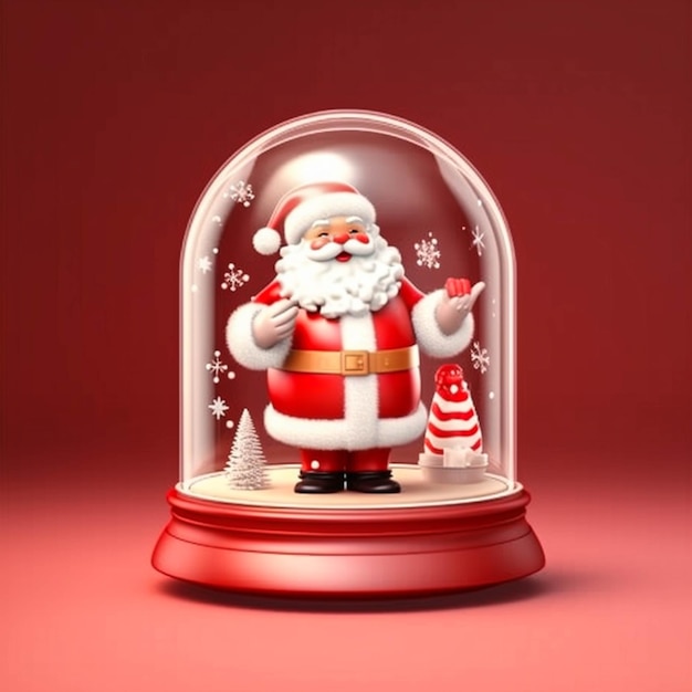 Ein Cartoon-Weihnachtsmann mit rotem Hut im Glas mit durchgehend rotem Hintergrund