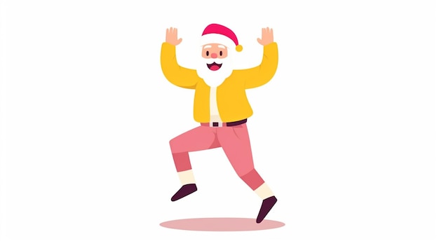 Ein Cartoon-Weihnachtsmann springt und lächelt für die Kamera