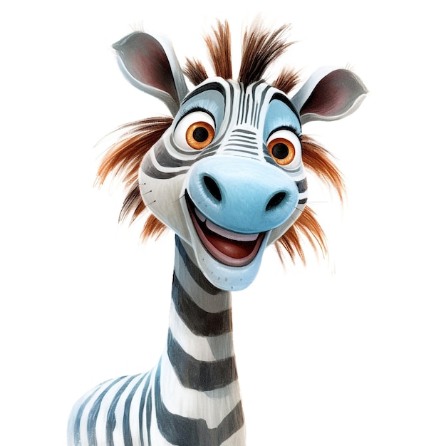 Ein Cartoon-Zebra mit gestreiftem Hals und langem Hals.