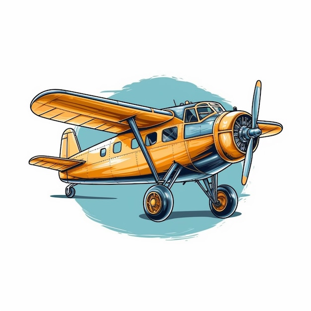 Ein Cartoonbild eines alten Flugzeugs mit einem blauen Kreis im Hintergrund