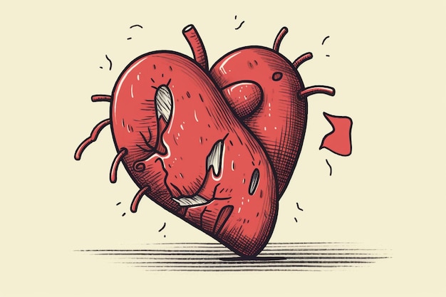 Ein Cartoonbild eines Herzens und eines gebrochenen Herzens.