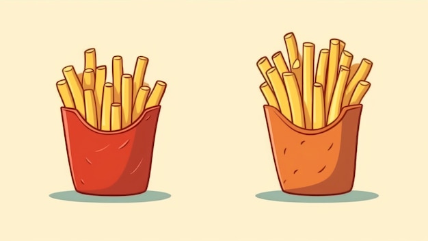 Ein Cartoonbild von Pommes frites in einem roten Behälter.