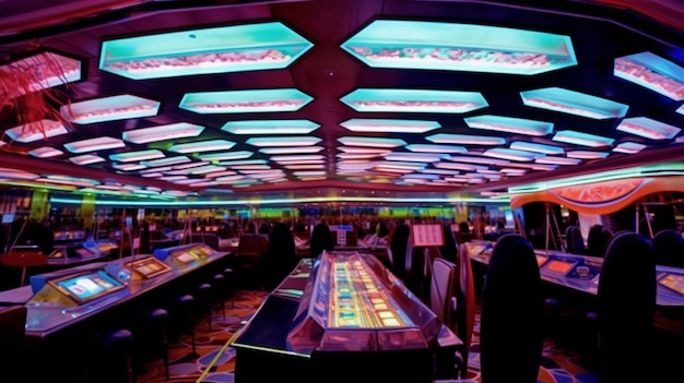 Ein Casino mit Neonlicht an der Decke