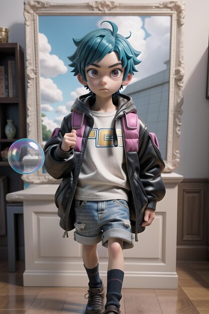 Ein Charakter-Coolface-Cartoon-Junge mit einem 3D-Render im Street-Fashion-Stil