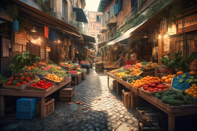 Ein charmanter Straßenmarkt mit lokalem Kunsthandwerk und frischen Produkten