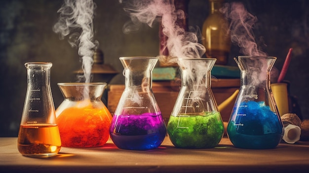 Ein Chemiebecher mit farbiger Flüssigkeit darin