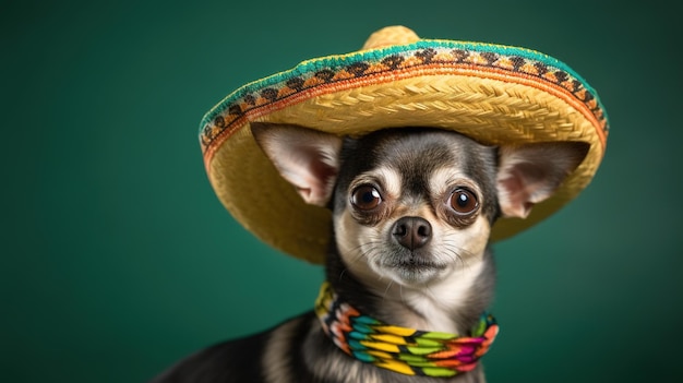 Ein Chihuahua, der einen Sombrero und einen Sombrero trägt